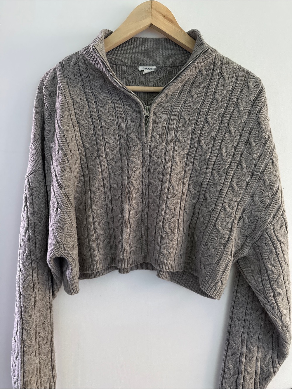 Garage Taupe Cable Knit Half-Zip Turtleneck Sweater